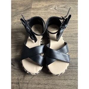 Janie‎ and Jack Black Bow Strappy Sandals Toddler Girls Size 10